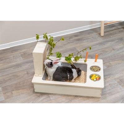 Trixie Mit Futterschale / Wasserschale / Heuraufe Holz Natur