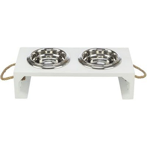 Trixie Be Nordic Set Fressnapf/Wassernapf Holz/Edelstahl Weiss