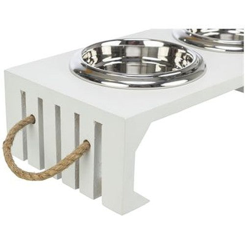 Trixie Be Nordic Set Fressnapf/Wassernapf Holz/Edelstahl Weiss