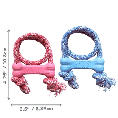 Kong Welpe Goodie Knochen Gummi Mit Seil Rosa Oder Hellblau Sortiert