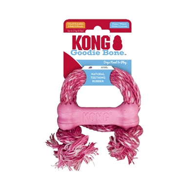 Kong Welpe Goodie Knochen Gummi Mit Seil Rosa Oder Hellblau Sortiert