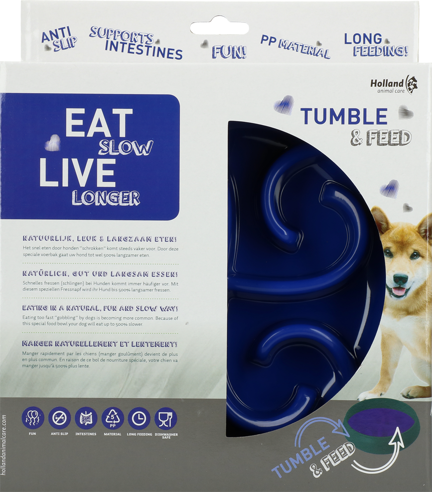 Eat Slow Live Longer Tumble Feeder Blau