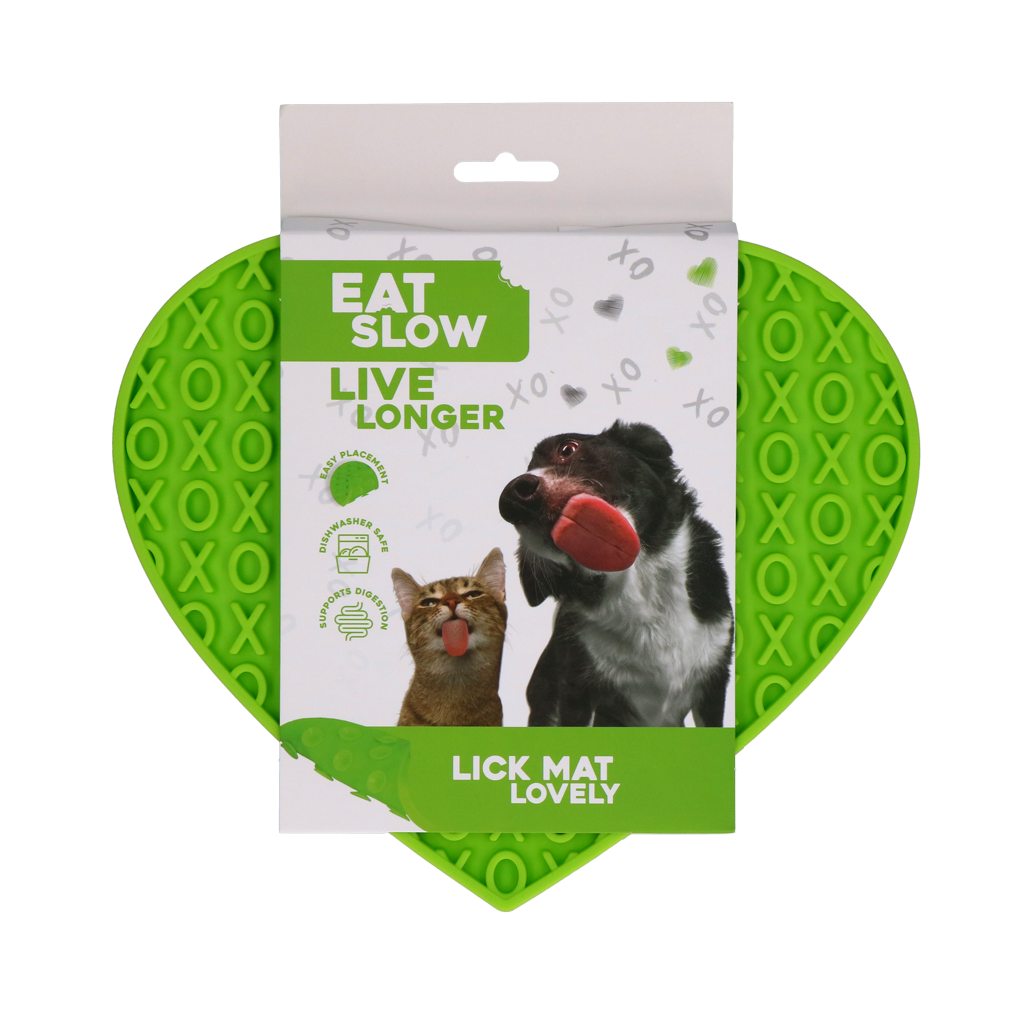 Eat Slow Live Longer Lick Mat Lovely Heart Grün