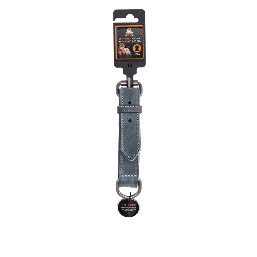 Spotted! Pro Lederhalsband Grau 2,5 x 50 cm