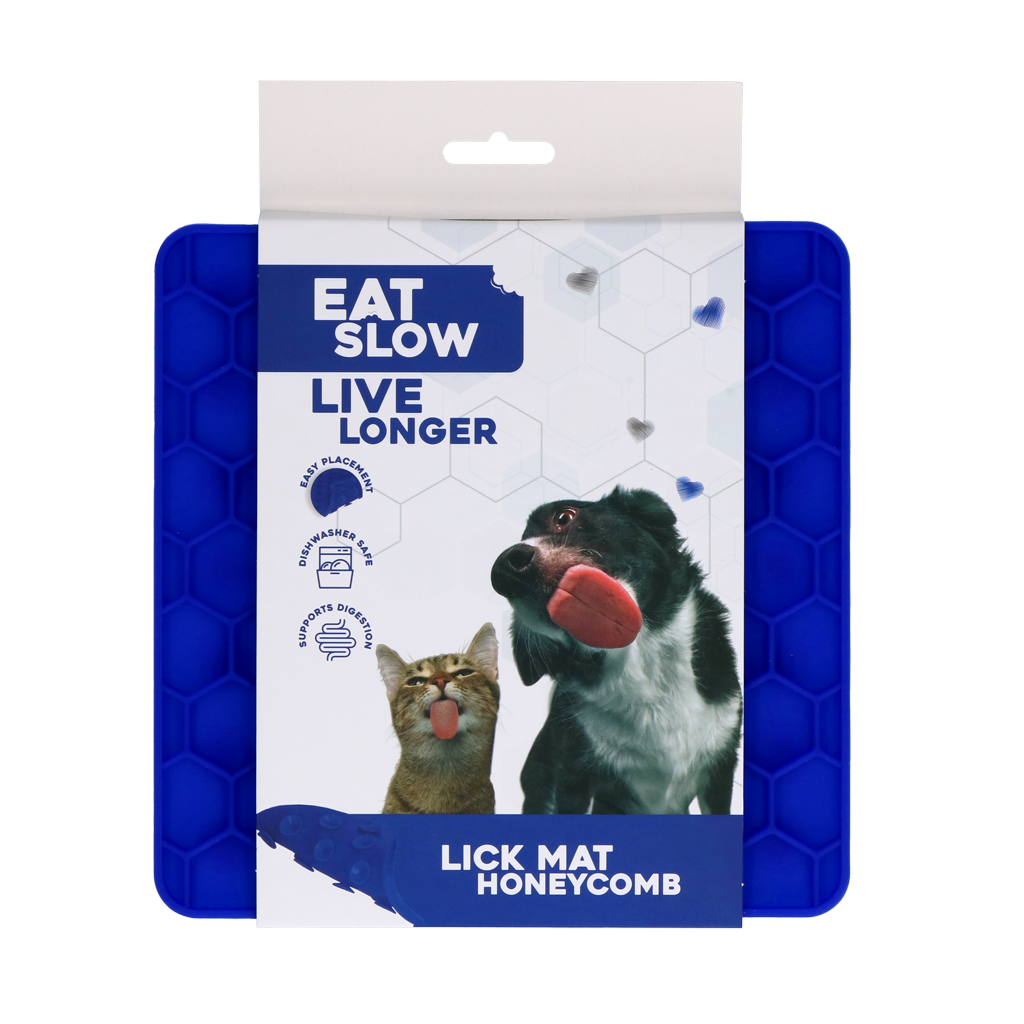 Eat Slow Live Longer Lick Mat Honeycomb Blau