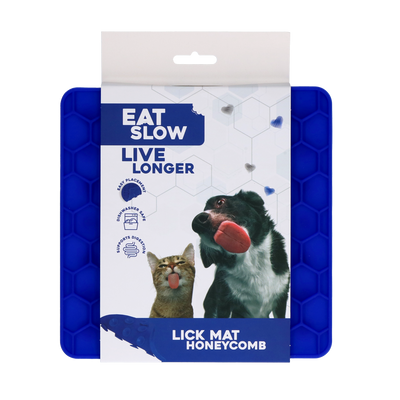 Eat Slow Live Longer Lick Mat Honeycomb Blau