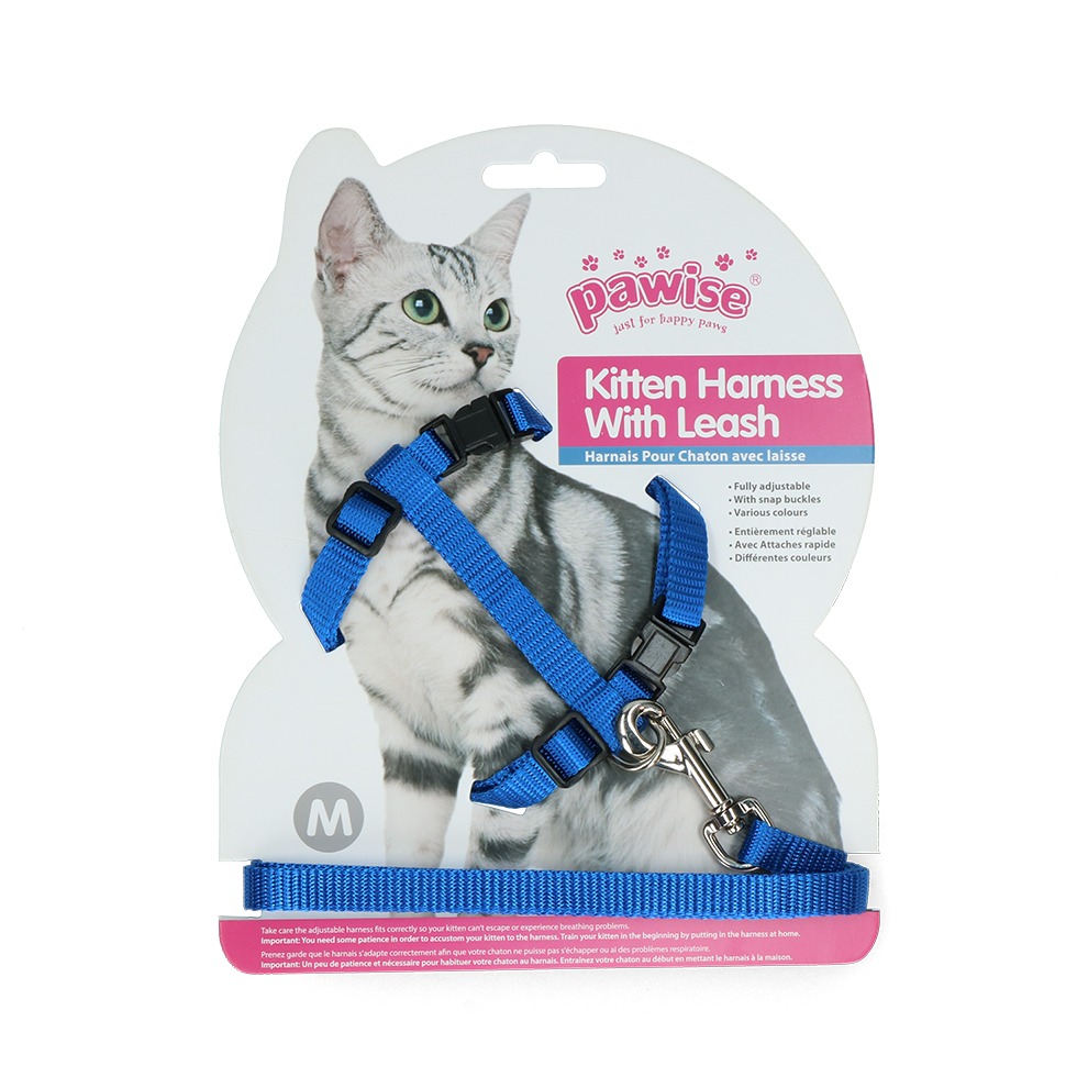 Pawise Kitten Harness Leash-Red/Blue