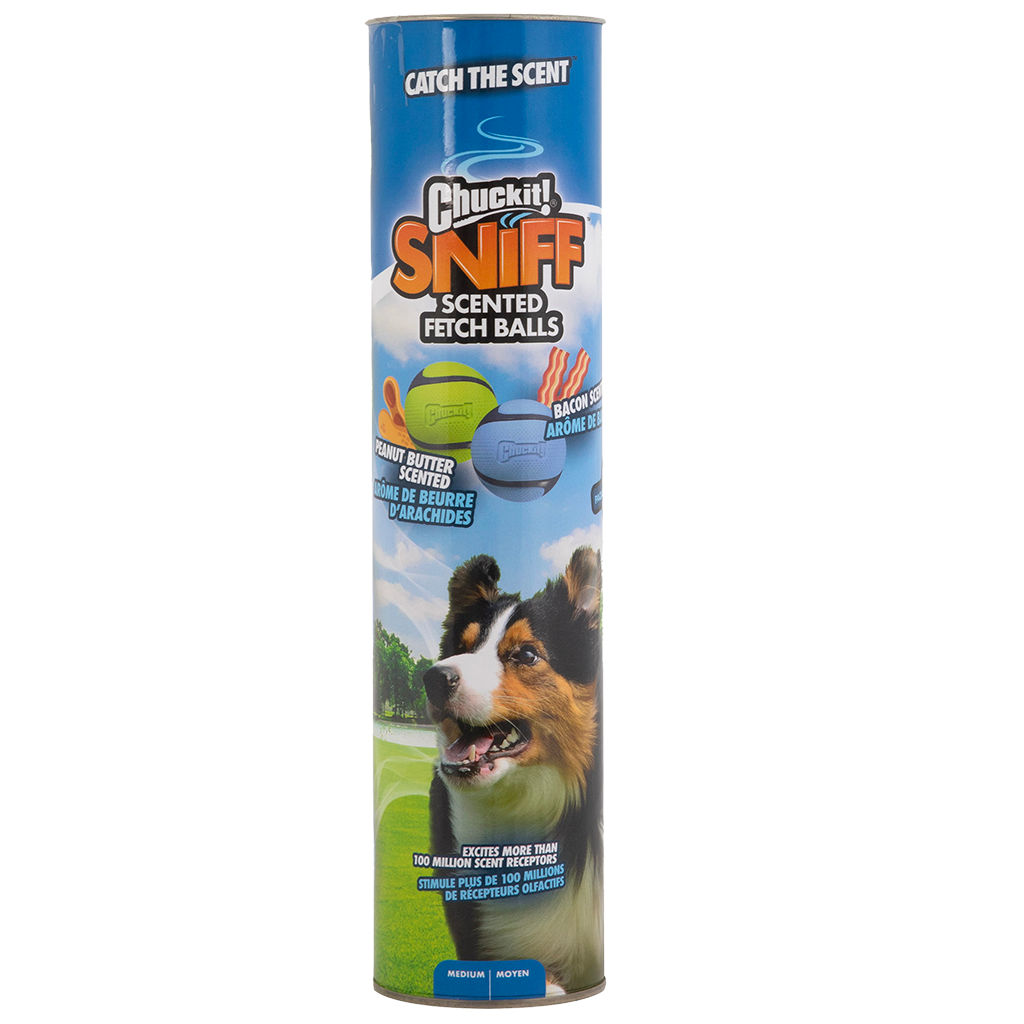 Chuckit sniff fetch balls md canister 4pk