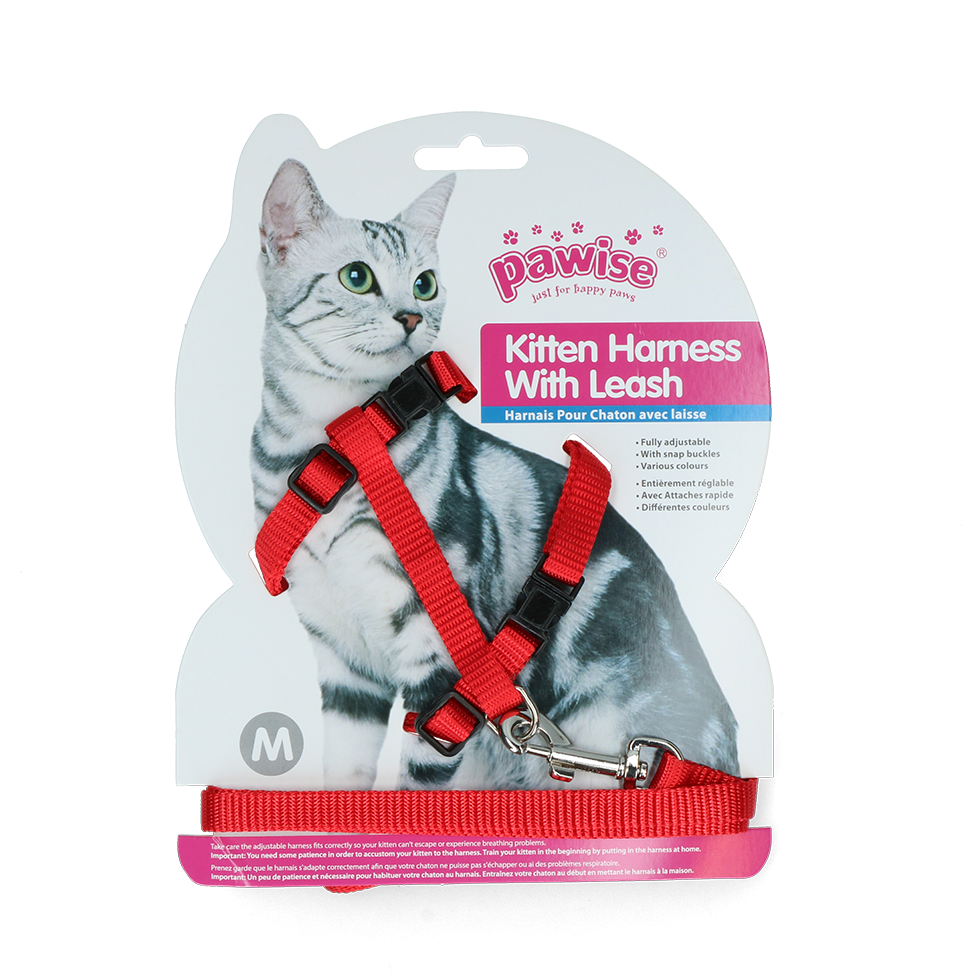 Pawise Kitten Harness Leash-Red/Blue