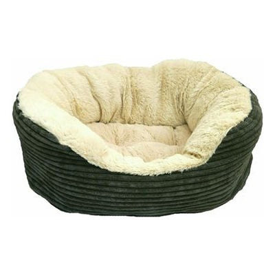 Rosewood Hundekorb Aus Palisanderholz Oval Jumbokordel Plüsch Grau / Creme