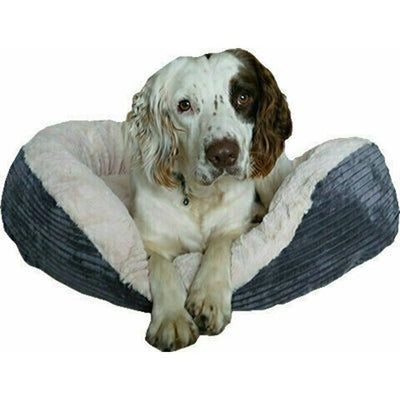 Rosewood Hundekorb Aus Palisanderholz Oval Jumbokordel Plüsch Grau / Creme