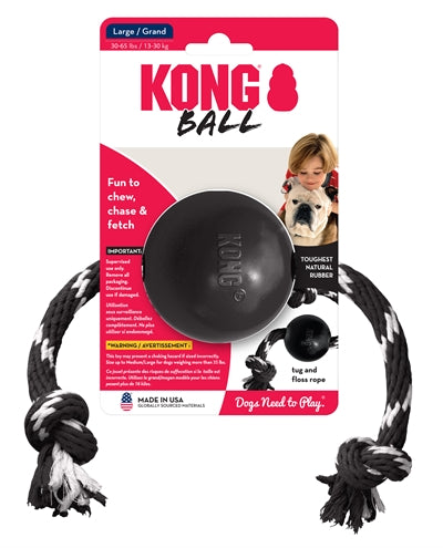 Kong Extremball Mit Seil Schwarz / Weiss