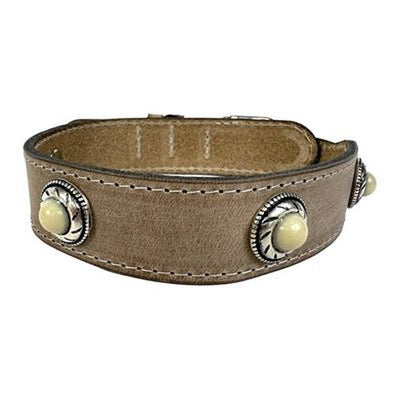 Sazzz Halsband Hund Boho Schatz Stein Vintage Leder Beige