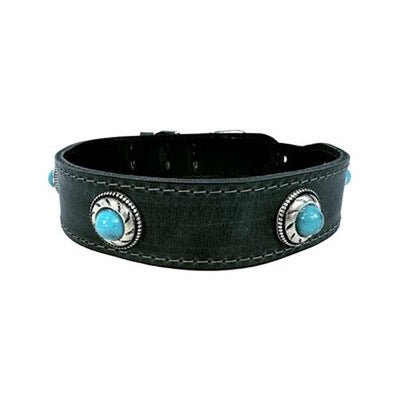 Sazzz Halsband Hund Boho Schatz Stein Vintage Leder Anthrazit