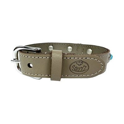 Sazzz Hundehalsband Abenteuer Stein Klassisches Leder Taupe