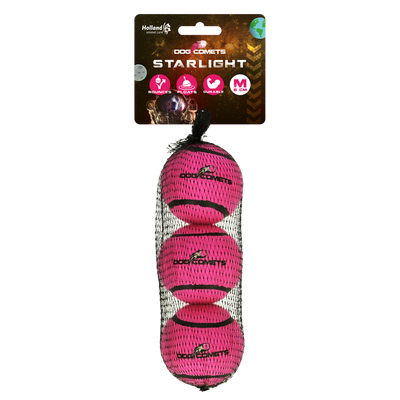 Dog Comets Starlight Tennisball M Rosa (3-pack)