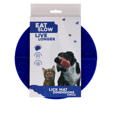 Eat Slow Live Longer Lick Mat Dimensions Circle Blau