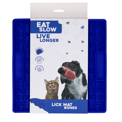 Eat Slow Live Longer Lick Mat Bones Blau