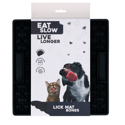 Eat Slow Live Longer Lick Mat Bones Grau