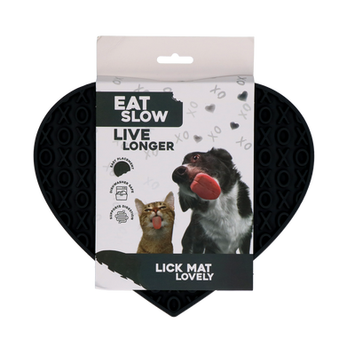 Eat Slow Live Longer Lick Mat Lovely Heart Grau