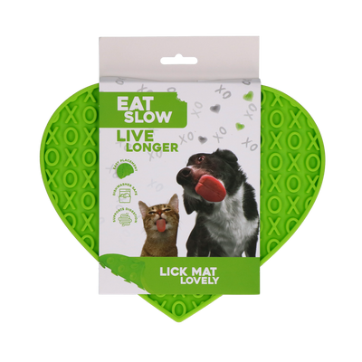 Eat Slow Live Longer Lick Mat Lovely Heart Grün