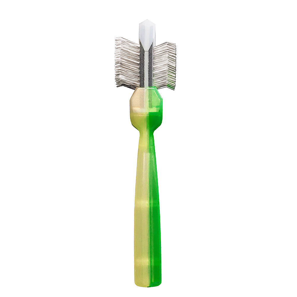 ActiVet Silcoater mit 4,5 cm breitem Bürstenkopf in der Seitenansicht, grün-gelber Griff